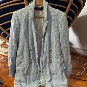 Zara Light Blue Textured Blazer